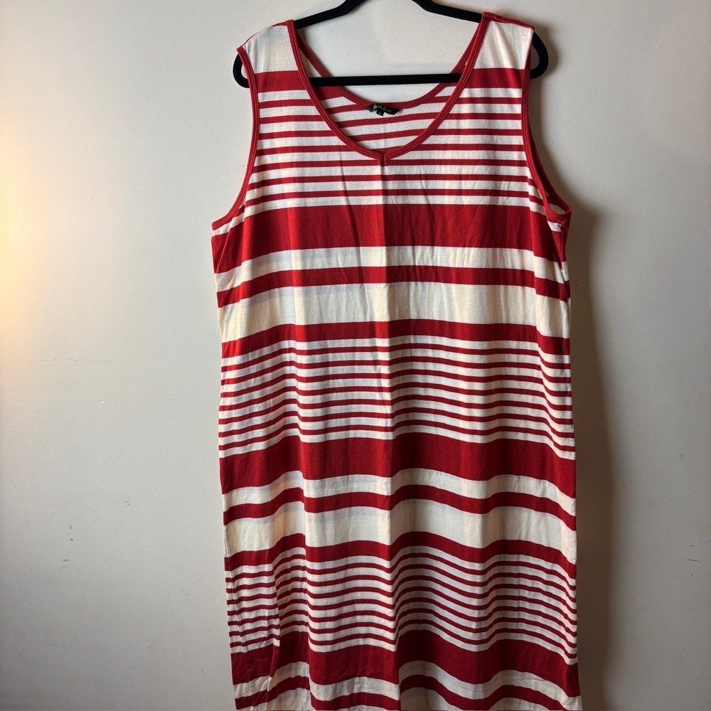 Womens 3X Just‎ Love Tank Dress Red White Striped V-Neck Pullover Sleeveless